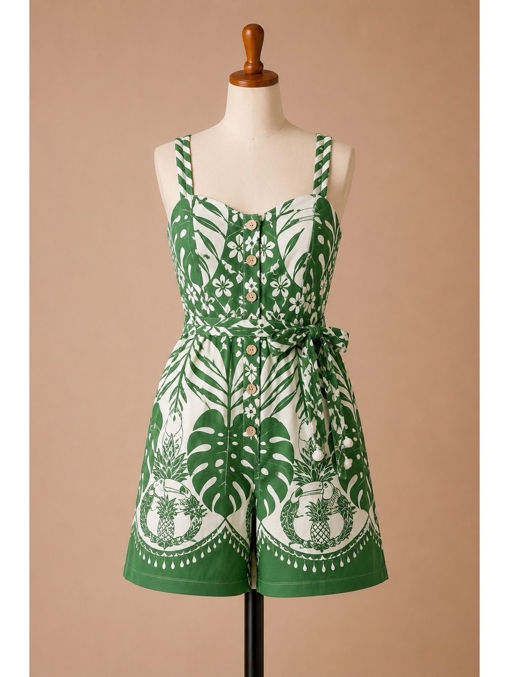 Rachel Zoe Tropical Toucan Linen Blend Romper Size 8